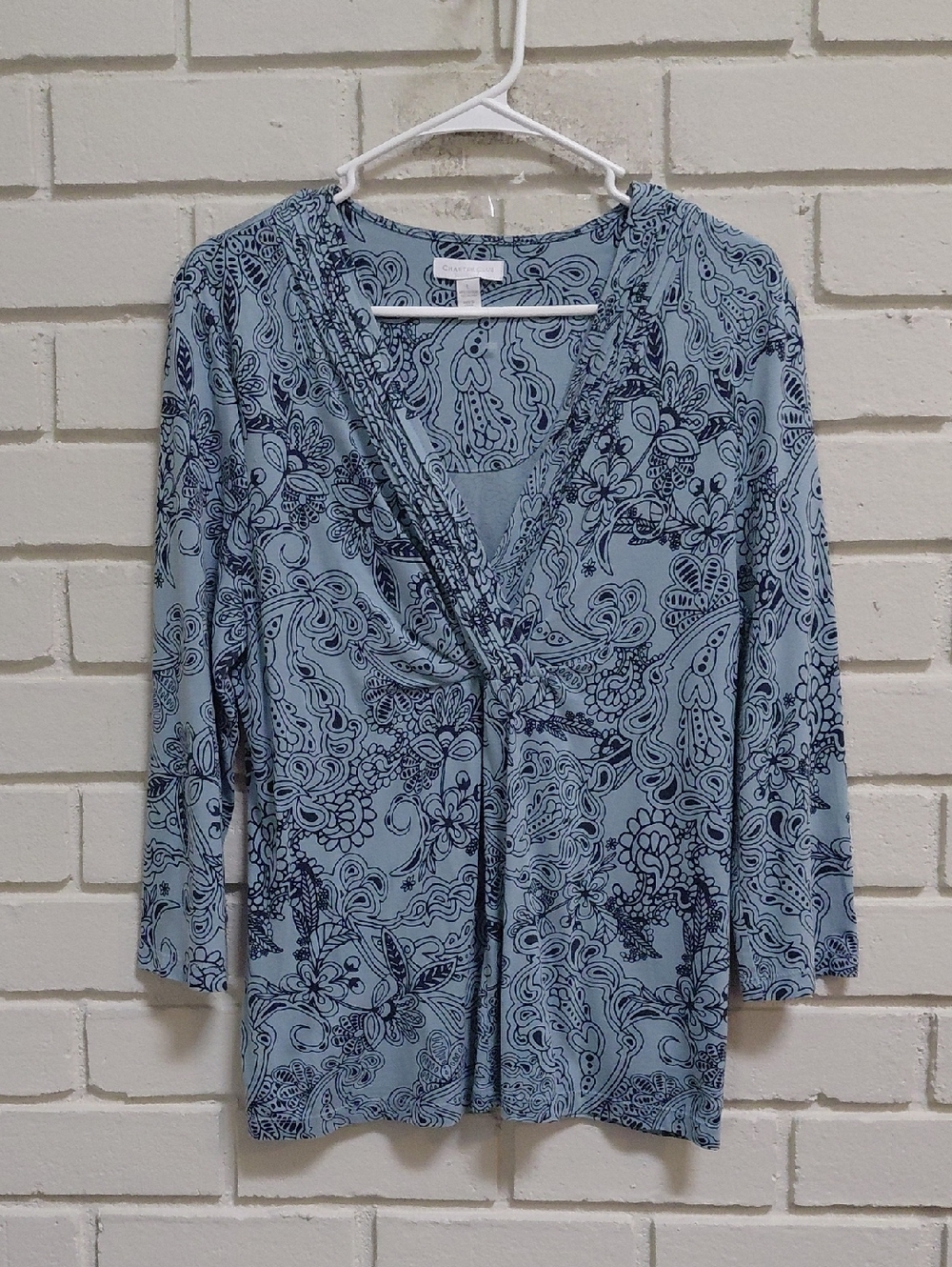 Charter Club Blue Paisley Print V-Neck Top. Size Large  NWOT